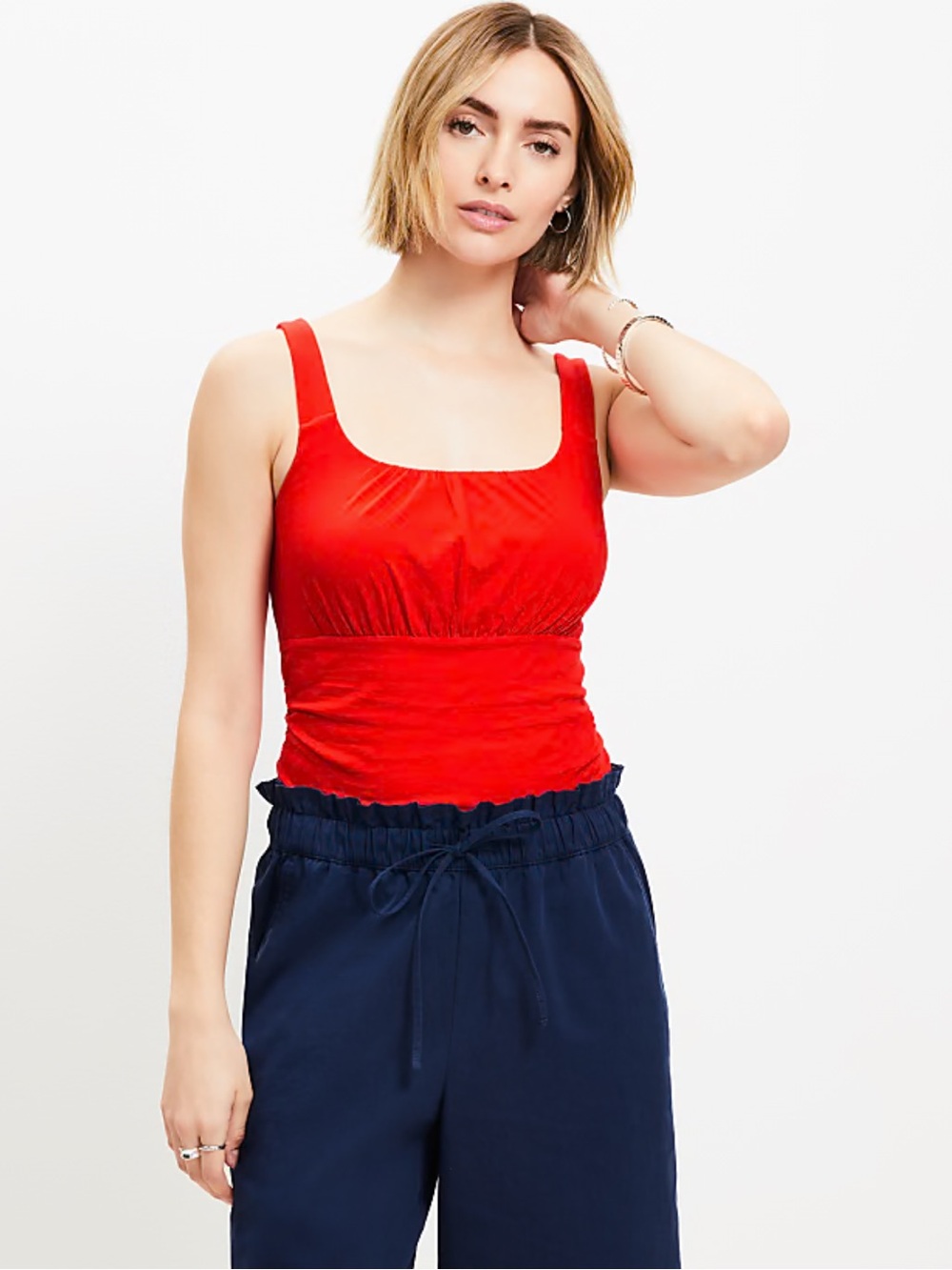 Loft Ruched Empire Waist Tank Top In Tamale Size Large NWOT Retail $45